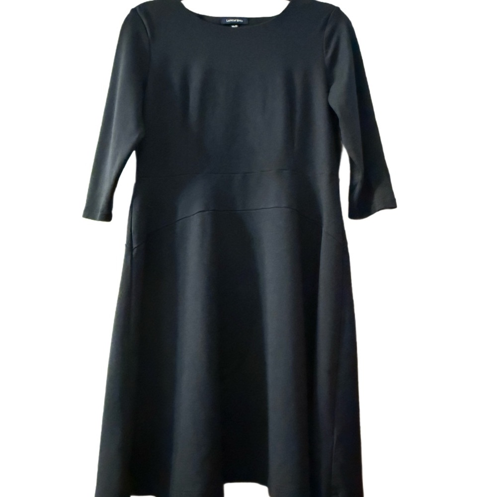 Lands' End Classic Black Quarter Sleeve Dress Great Condition - Picture 1 of 7